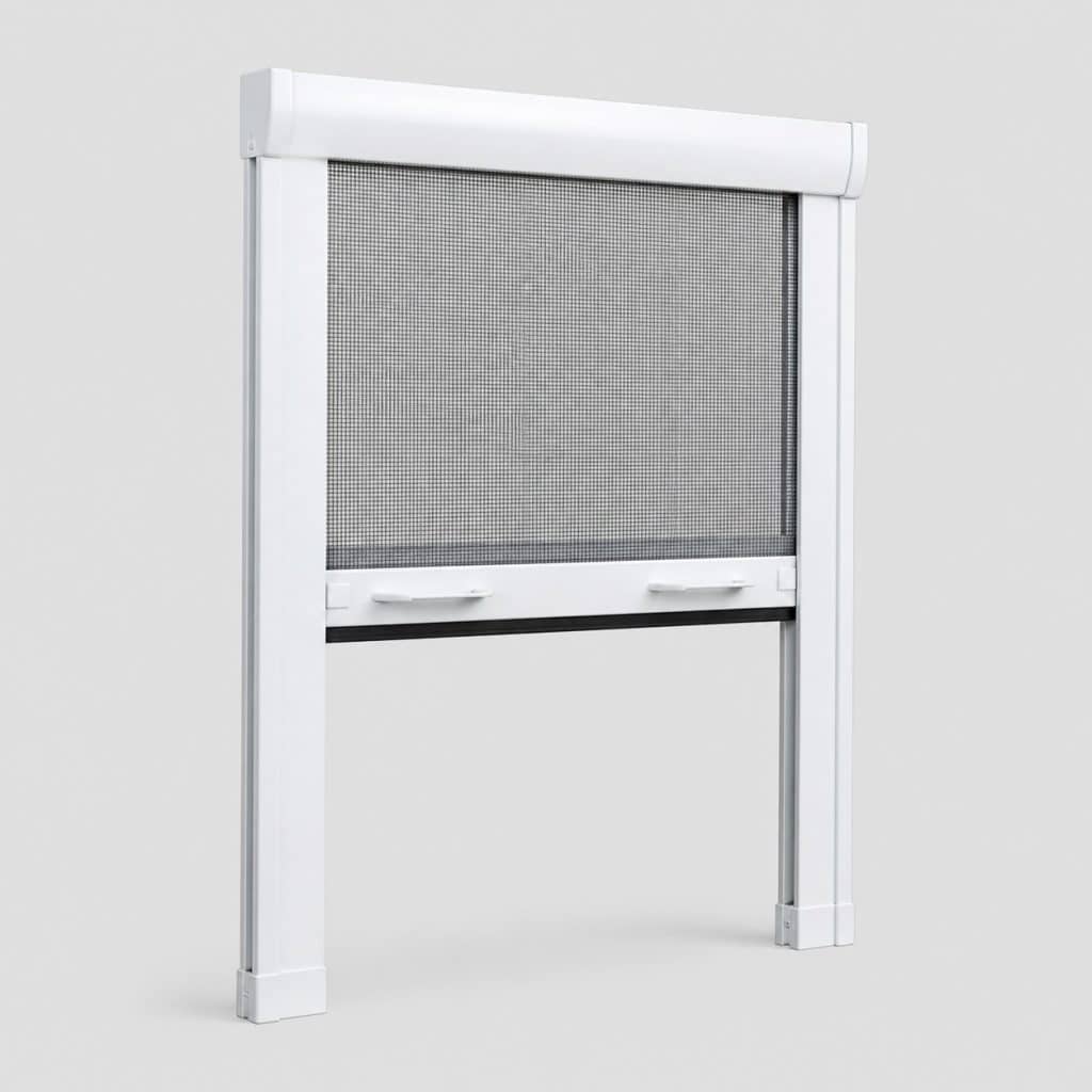 Coffre PVC blanc de moustiquaire enroulable sur fond clair