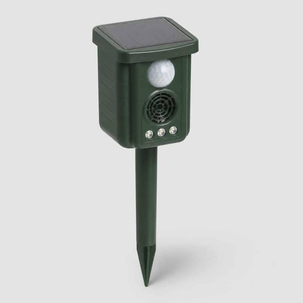 Boîtier solaire répulsif à ultrasons sur piquet de jardin
