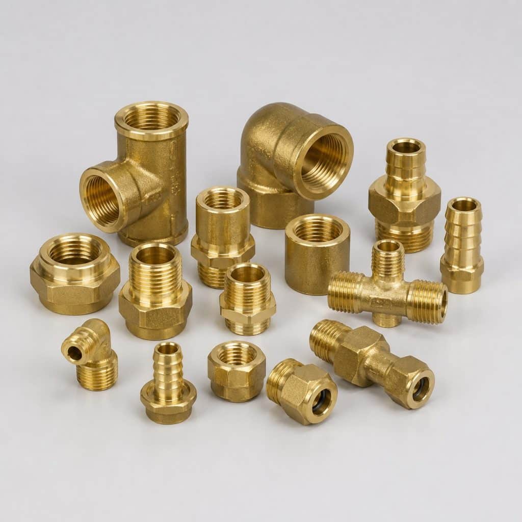 Assortiment de raccords PER en laiton de formes et diamètres variés