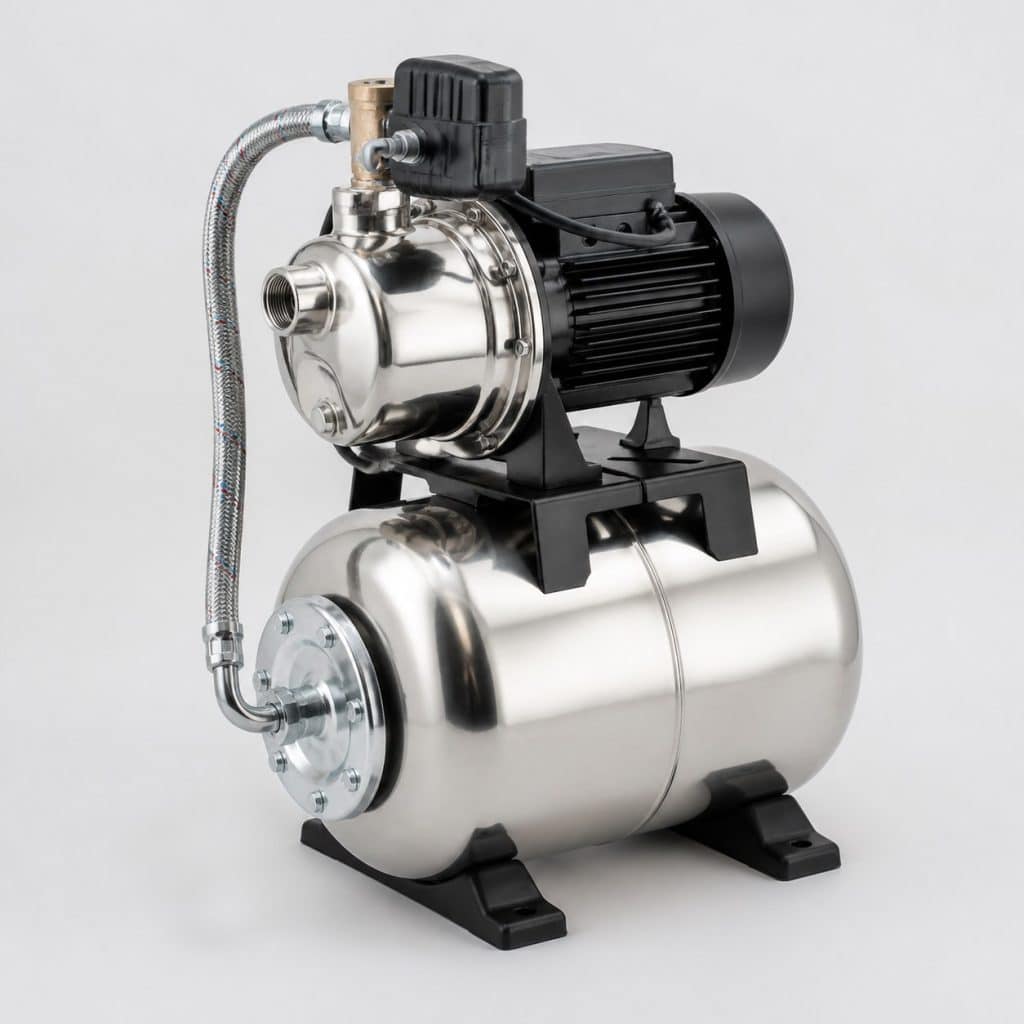 Groupe surpresseur d'eau en inox auto-amorçant sur fond clair